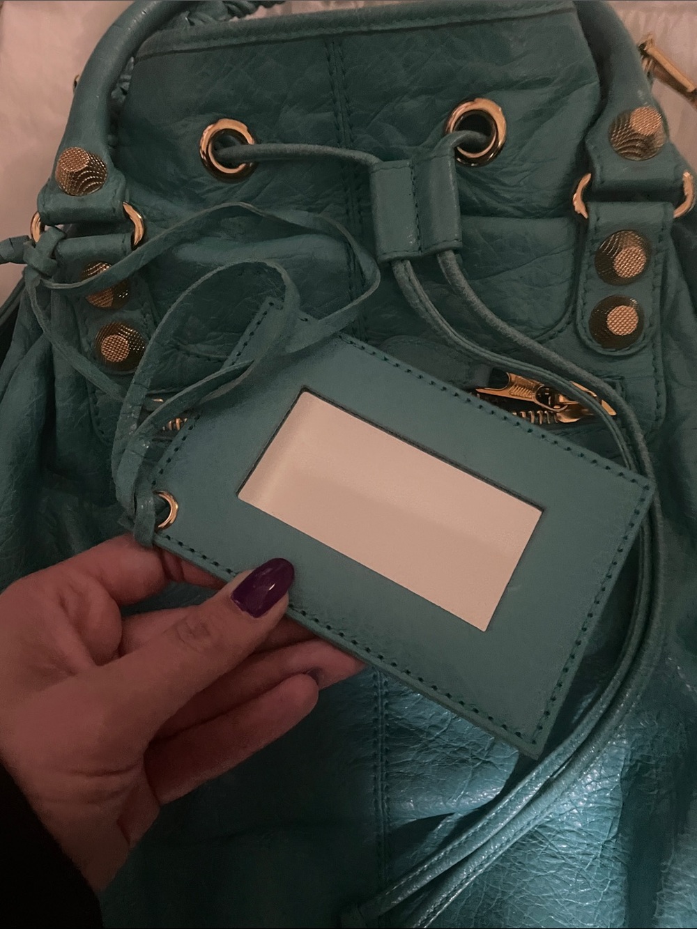 Balenciaga Giant 12 Bleu Tropical Pompon Drawstring Bag - Picture 5 of 15